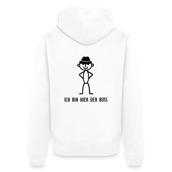 Strichmännchen - Boss - Unisex Premium Bio Zip Hoodie - Weiß - Hinten - Thijin (182cm)