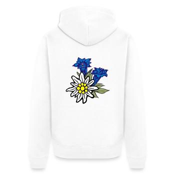 edelweiss_mit_enzian - Unisex Premium Bio Zip Hoodie - Weiß - Hinten - Thijin (182cm)
