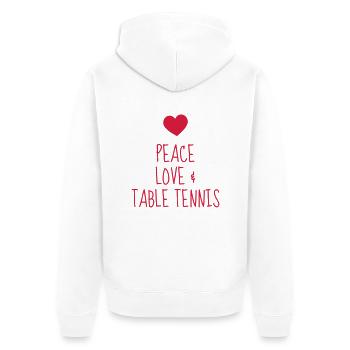 Table Tennis - Ping Pong - Sport - Racket - Ball - Unisex Premium Bio Zip Hoodie - Weiß - Hinten - Thijin (182cm)