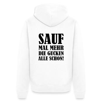 sauf_mal_mehr_01 - Unisex Premium Bio Zip Hoodie - Weiß - Hinten - Thijin (182cm)