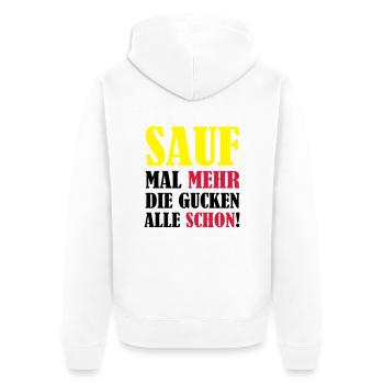 sauf_mal_mehr_02 - Unisex Premium Bio Zip Hoodie - Weiß - Hinten - Thijin (182cm)
