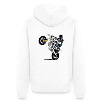 Supermoto - Unisex Premium Bio Zip Hoodie - Weiß - Hinten - Thijin (182cm)
