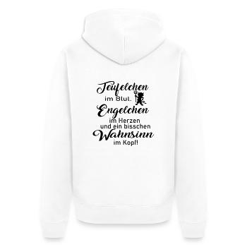 Teufelchen im Blut - Unisex Premium Bio Zip Hoodie - Weiß - Hinten - Thijin (182cm)