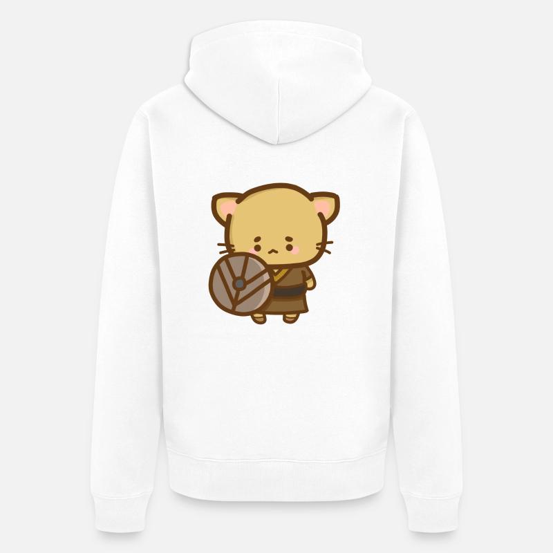 Chat Viking avec un bouclier - Veste à capuche bio Premium Unisexe - blanc