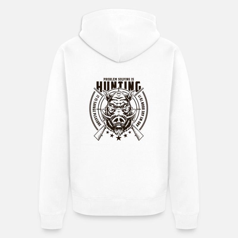 PROBLEM SOLVING IS HUNTING - Unisex Premium Bio Zip Hoodie - Weiß