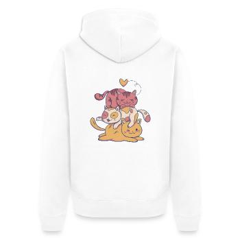 Katzen Kätzchen Berg Herz Stapel Fellnase - Unisex Premium Bio Zip Hoodie - Weiß - Hinten - Thijin (182cm)