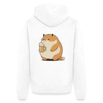 Un gros chat drôle boit de la bière - Veste à capuche bio Premium Unisexe - blanc - Dos - Thijin (182cm)