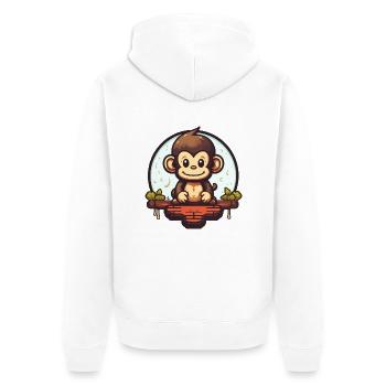 Affe - Unisex Premium Bio Zip Hoodie - Weiß - Hinten - Thijin (182cm)