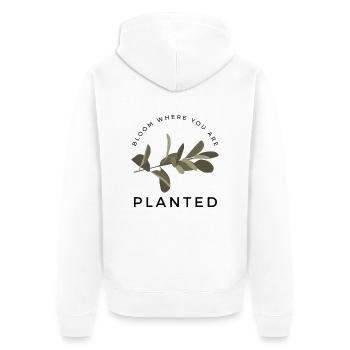 blühe, wo du gepflanzt bist - Unisex Premium Bio Zip Hoodie - Weiß - Hinten - Thijin (182cm)