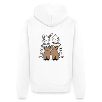 2 Hase Vogel Pferd reiten Reiter Pferdchen winken - Unisex Premium Bio Zip Hoodie - Weiß - Hinten - Thijin (182cm)