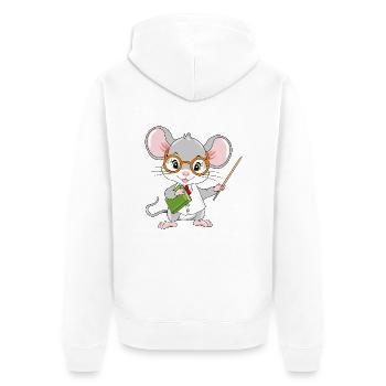 Petite souris intelligente enseignante avec un pointeur - Veste à capuche bio Premium Unisexe - blanc - Dos - Thijin (182cm)