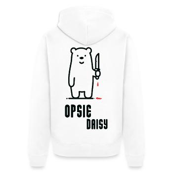 Bär mit Messer – Opsie Daisy - Unisex Premium Bio Zip Hoodie - Weiß - Hinten - Thijin (182cm)