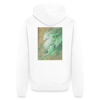 Bai Ze : Le Guide Céleste - Harmonie des Mondes - Veste à capuche bio Premium Unisexe - blanc - Dos - Thijin (182cm)