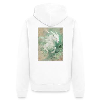 Bai Ze : Le Messager de la Sagesse Divine - Veste à capuche bio Premium Unisexe - blanc - Dos - Thijin (182cm)