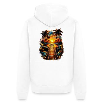 Tropische Gitarre Sonnenuntergang Musik Palmen - Unisex Premium Bio Zip Hoodie - Weiß - Hinten - Thijin (182cm)
