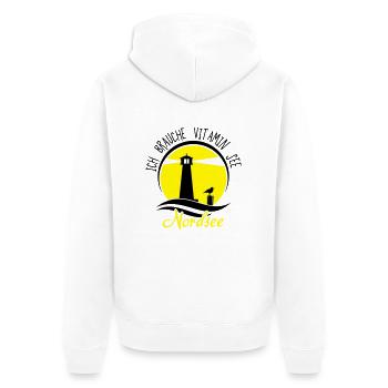 Vitamin See Nordsee - Unisex Premium Bio Zip Hoodie - Weiß - Hinten - Thijin (182cm)