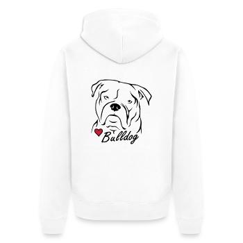 Bulldog ❤ - Unisex Premium Bio Zip Hoodie - Weiß - Hinten - Thijin (182cm)
