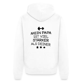 Mein Papa ist viel stärker - Unisex Premium Bio Zip Hoodie - Weiß - Hinten - Thijin (182cm)