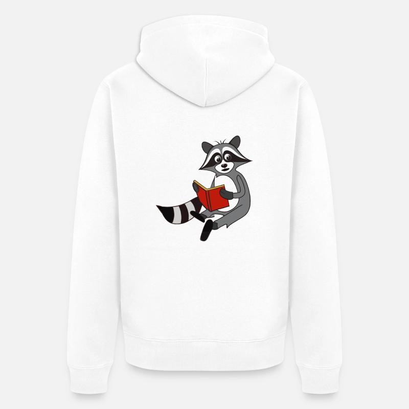 Waschbär liest Buch Geschenkidee - Unisex Premium Bio Zip Hoodie - Weiß