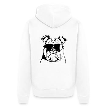 Chiens bouledogues avec lunettes de soleil vecteur cool - Veste à capuche bio Premium Unisexe - blanc - Dos - Thijin (182cm)