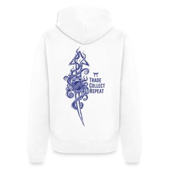 Trade Collect Repeat Booster Trading Card - Unisex Premium Organic Zip Hoodie - white - Back - Thijin (182cm)