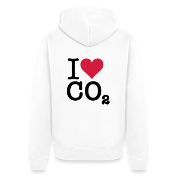 Ich liebe CO2 - Unisex Premium Bio Zip Hoodie - Weiß - Hinten - Thijin (182cm)