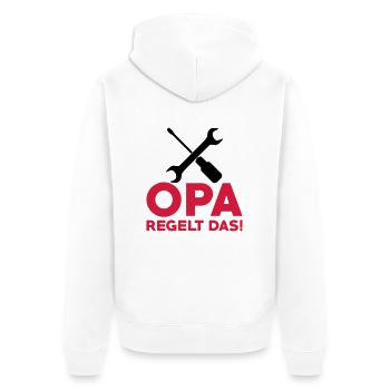 Opa regelt das - Unisex Premium Bio Zip Hoodie - Weiß - Hinten - Thijin (182cm)