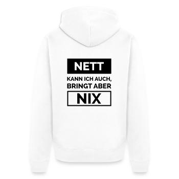 nett nix - Unisex Premium Bio Zip Hoodie - Weiß - Hinten - Thijin (182cm)