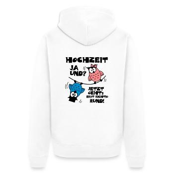 Eulen Hochzeit - ja und? - Unisex Premium Bio Zip Hoodie - Weiß - Hinten - Thijin (182cm)