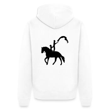 Voltigieren Dreierübung Überschlag rückwärts - Unisex Premium Bio Zip Hoodie - Weiß - Hinten - Thijin (182cm)