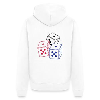 drei Spielwürfel / bunco dices (3c) - Unisex Premium Bio Zip Hoodie - Weiß - Hinten - Thijin (182cm)