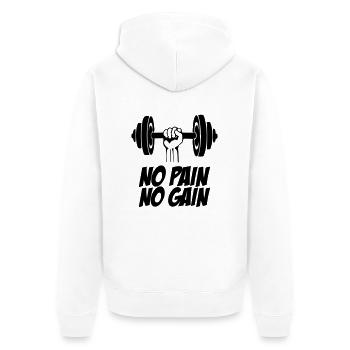 hand hantel pain gain - Unisex Premium Bio Zip Hoodie - Weiß - Hinten - Thijin (182cm)