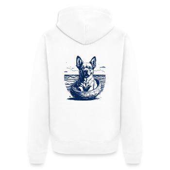 Hund in einem Ei - Unisex Premium Bio Zip Hoodie - Weiß - Hinten - Thijin (182cm)