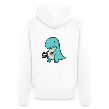 hugadino dino with coffee addiction, cute dinosaur - Unisex Premium Organic Zip Hoodie - white - Back - Thijin (182cm)