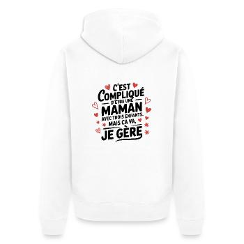 Mama mit drei Kindern – Ich schaffe es - Unisex Premium Bio Zip Hoodie - Weiß - Hinten - Thijin (182cm)