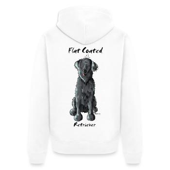 Witziger Flat Coated Retriever - Hund - Unisex Premium Bio Zip Hoodie - Weiß - Hinten - Thijin (182cm)
