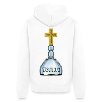 LEBERANFALL – Bellegique - Unisex Premium Bio Zip Hoodie - Weiß - Hinten - Thijin (182cm)