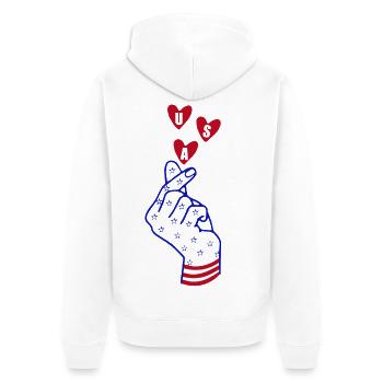 USA Love Hand – Patriotic Heart & Freedom Design - Unisex Premium Bio Zip Hoodie - Weiß - Hinten - Thijin (182cm)