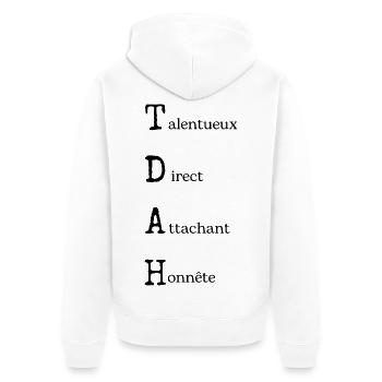 TDAH Power : Positivité Neurodivergente - Veste à capuche bio Premium Unisexe - blanc - Dos - Thijin (182cm)