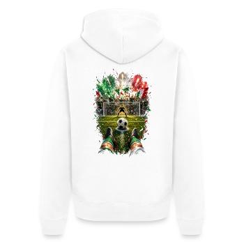 Torjubel unter Feuerwerk - Unisex Premium Bio Zip Hoodie - Weiß - Hinten - Thijin (182cm)