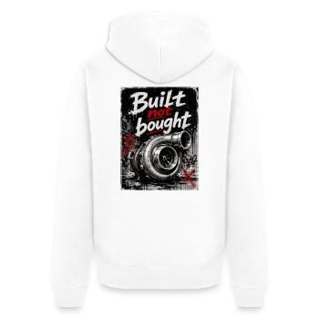 Racer – gebaut, nicht gekauft - Unisex Premium Bio Zip Hoodie - Weiß - Hinten - Thijin (182cm)