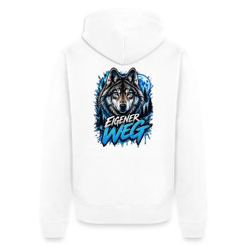 Neon-Wolf Mondnachtwald - Unisex Premium Bio Zip Hoodie - Weiß - Hinten - Thijin (182cm)