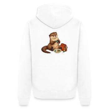 Otter fädelt einen Taschenanhänger - Unisex Premium Bio Zip Hoodie - Weiß - Hinten - Thijin (182cm)