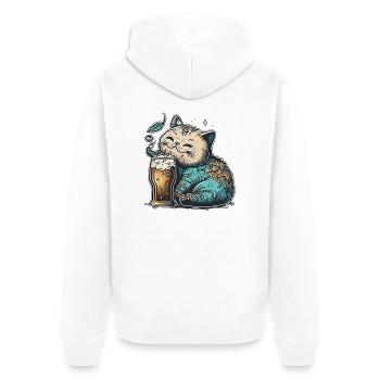 Chat heureux avec de la bière - Veste à capuche bio Premium Unisexe - blanc - Dos - Thijin (182cm)