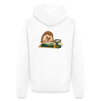 Igel filzt eine Wolllandschaft nass - Unisex Premium Bio Zip Hoodie - Weiß - Hinten - Thijin (182cm)