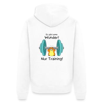 Keine Wunder - nur Training - Unisex Premium Bio Zip Hoodie - Weiß - Hinten - Thijin (182cm)
