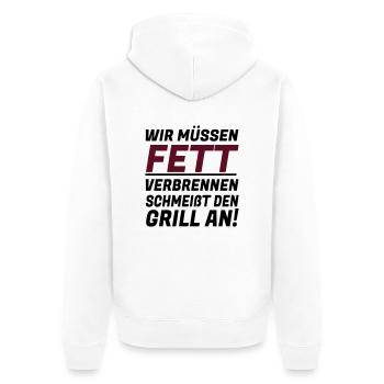 WIR MÜSSEN FETT VERBRENNEN - Unisex Premium Bio Zip Hoodie - Weiß - Hinten - Thijin (182cm)