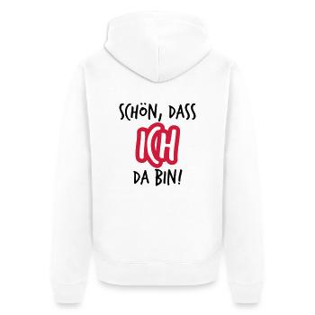Schön dass ich da bin Geschenk - Unisex Premium Bio Zip Hoodie - Weiß - Hinten - Thijin (182cm)