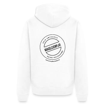 GirlShirt "Mängelexemplar" - weisser Aufdruck - Unisex Premium Bio Zip Hoodie - Weiß - Hinten - Thijin (182cm)