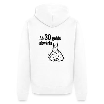 ab 30 gehts abwärts HODENSACK - Unisex Premium Bio Zip Hoodie - Weiß - Hinten - Thijin (182cm)